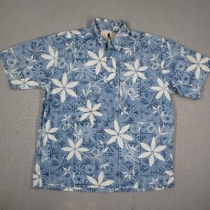Reyn Spooner Elvis Presley Hawaiian Shirt Mens Large Blue Floral Cotton Popover